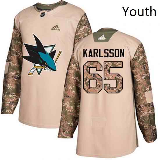 Youth Adidas San Jose Sharks 65 Erik Karlsson Authentic Camo Veterans Day Practice NHL Jersey